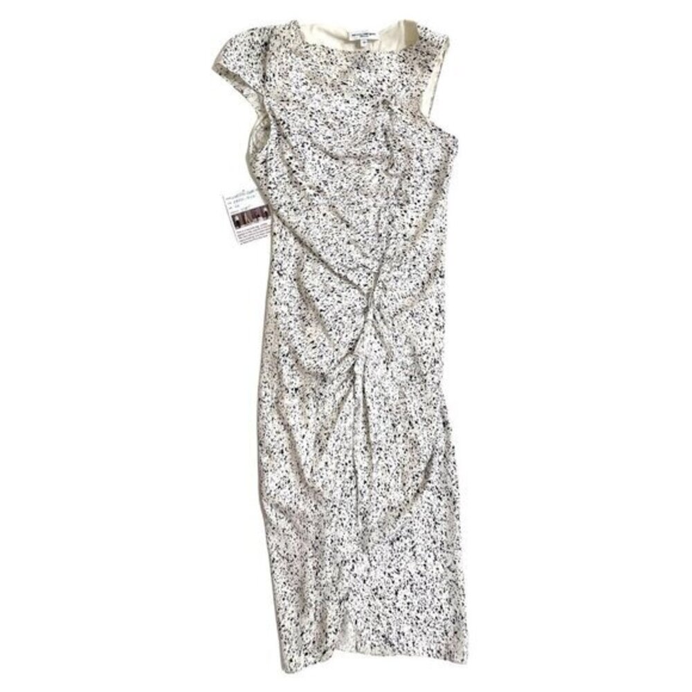 Narciso Rodriguez White Gather Silk Dress Ink Splatter Print Sz 40 EU NWT $1,995